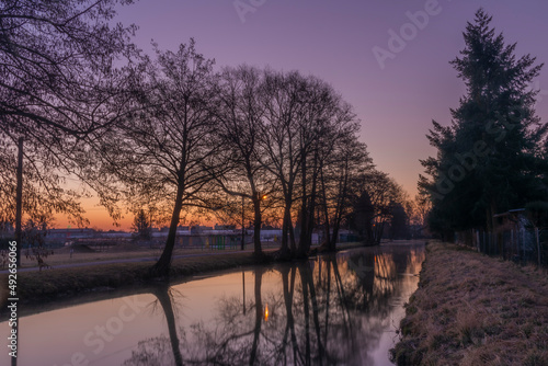 Morava river in LItovel town with sunrise colors on sky photo