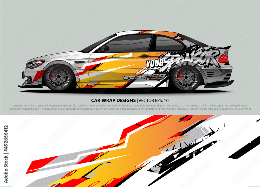 Car wrap decal design vector. abstract Graphic background kit designs for vehicle, race car, rally, livery, sport car