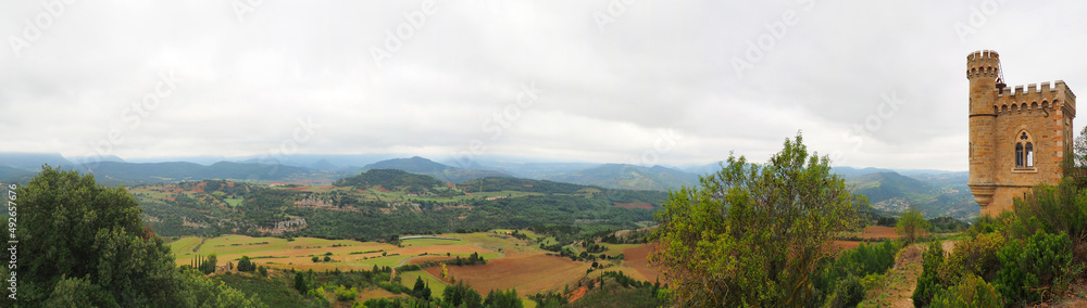Panoramic view of the countryside from the village of Rennes-Le-Château, in Aube, Occitanie, not far from Perpignan, where Abbé Saunière is said to have discovered a fabulous treasure