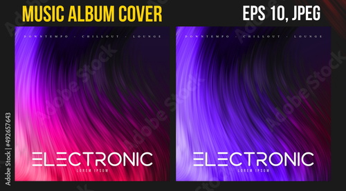 Music Album Cover Art. Abstract Vector Design of CD Cover and Vinyl Record. Electronic Music Album Presentation. Futuristic Color Visual Elements. Geometric Motion Background and Texture.