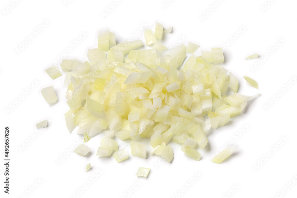 Heap of fresh cut white raw onions isolated on white background close up Heap of fresh cut white raw onions isolated on white background close up