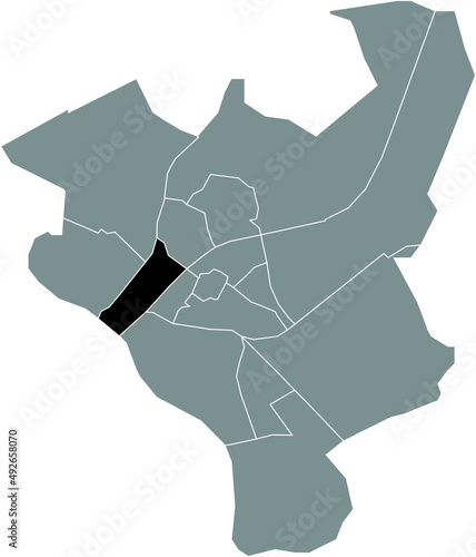 Fototapeta Naklejka Na Ścianę i Meble -  Black flat blank highlighted location map of the POORT VAN ZWOLLE DISTRICT inside gray administrative map of Zwolle, Netherlands