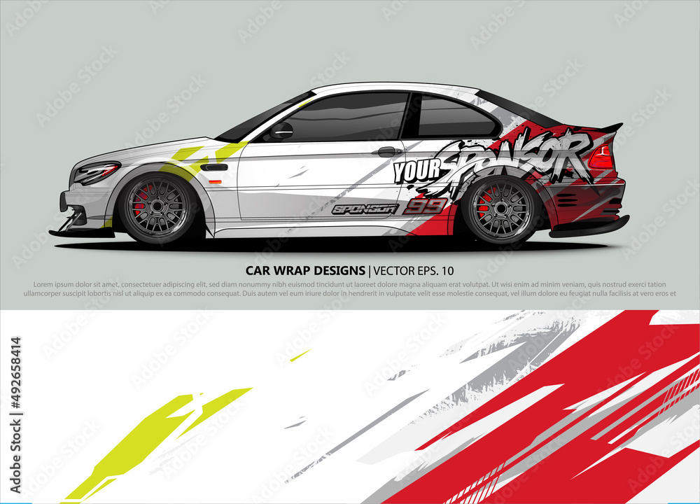 Car wrap decal design vector. abstract Graphic background kit designs for vehicle, race car, rally, livery, sport car
