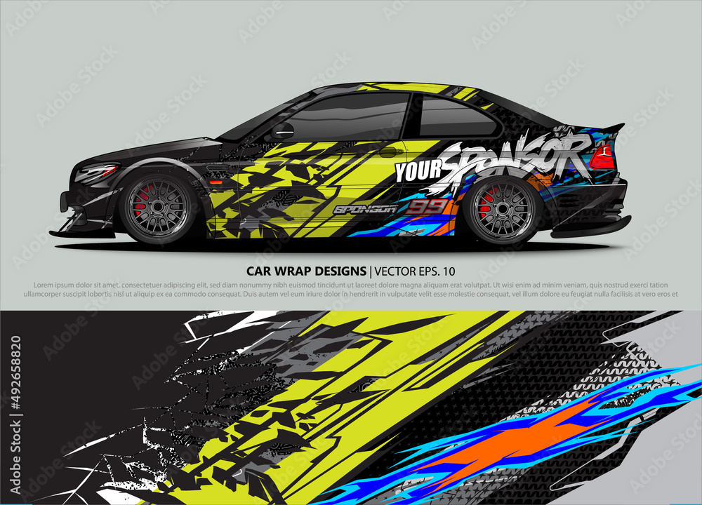Car wrap decal design vector. abstract Graphic background kit designs for vehicle, race car, rally, livery, sport car Car wrap decal design vector. abstract Graphic background kit designs for vehicle, race car, rally, livery, sport car