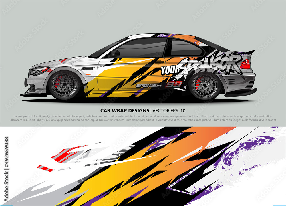 Car wrap decal design vector. abstract Graphic background kit designs for vehicle, race car, rally, livery, sport car Car wrap decal design vector. abstract Graphic background kit designs for vehicle, race car, rally, livery, sport car