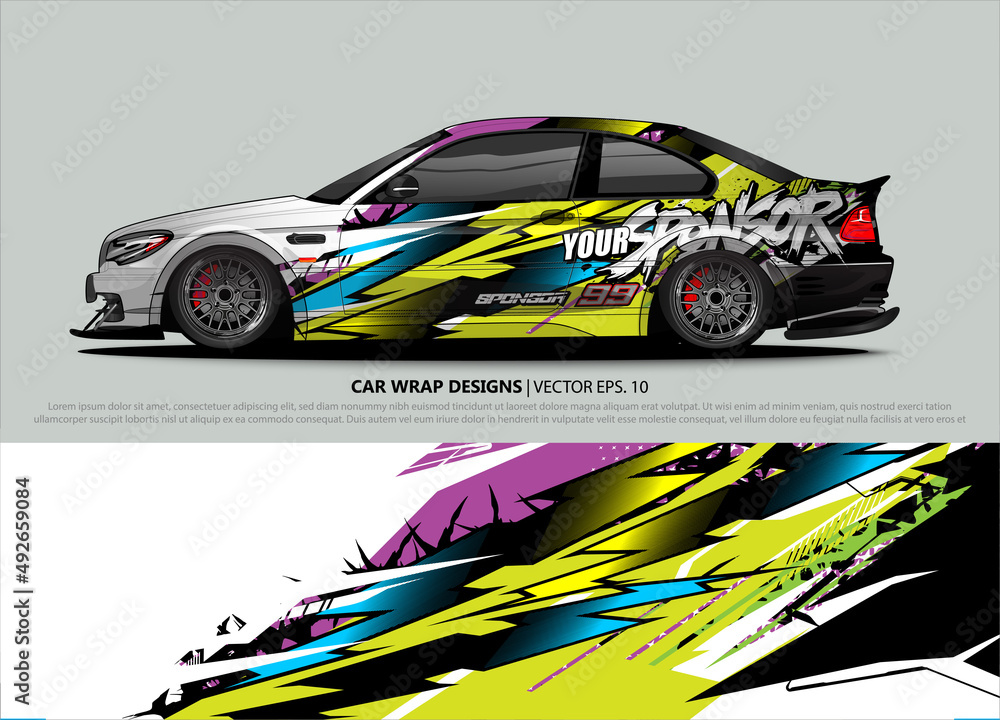 Car wrap decal design vector. abstract Graphic background kit designs for vehicle, race car, rally, livery, sport car Car wrap decal design vector. abstract Graphic background kit designs for vehicle, race car, rally, livery, sport car