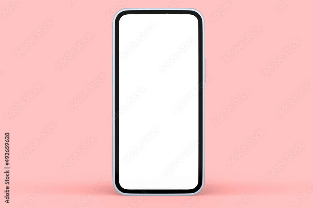 Realistic silver smartphone with blank white screen isolated on pink background Realistic silver smartphone with blank white screen isolated on pink background