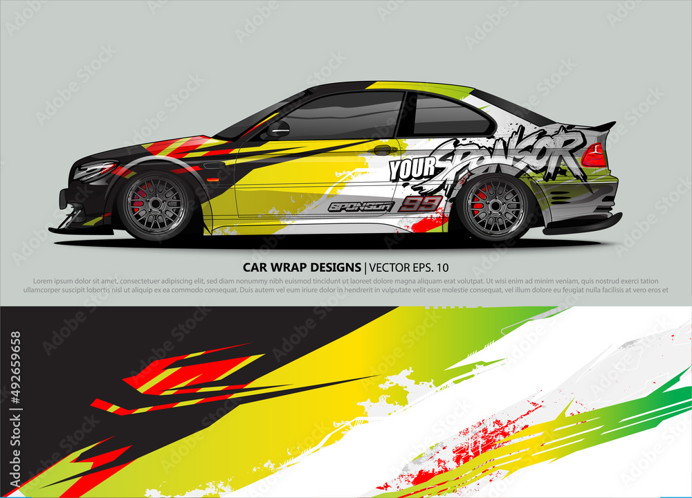 Car wrap decal design vector. abstract Graphic background kit designs for vehicle, race car, rally, livery, sport car