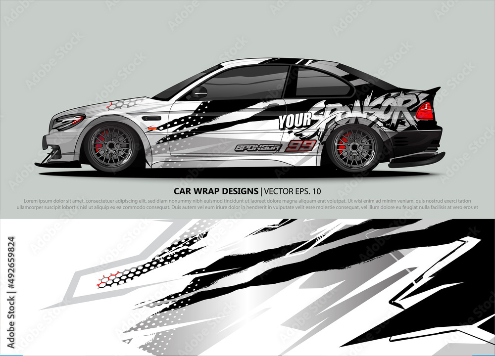 Car wrap decal design vector. abstract Graphic background kit designs for vehicle, race car, rally, livery, sport car Car wrap decal design vector. abstract Graphic background kit designs for vehicle, race car, rally, livery, sport car