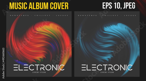 Music Album Cover Art. Abstract Vector Design of CD Cover and Vinyl Record. Electronic Music Album Presentation. Futuristic Color Visual Elements. Geometric Motion Background and Texture.
