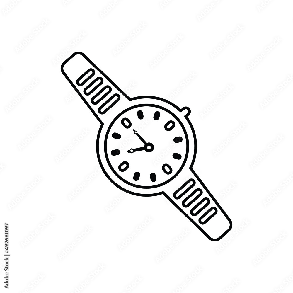 Hand watch, time outline icon. Line art sketch.