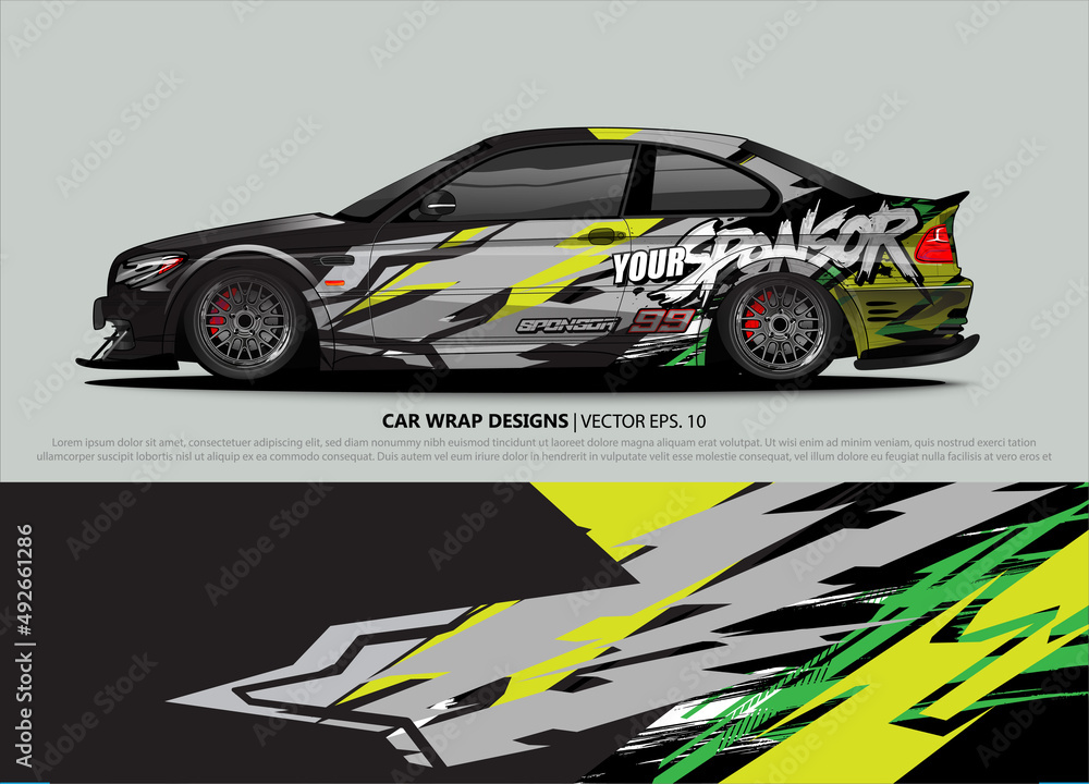 Car wrap decal design vector. abstract Graphic background kit designs for vehicle, race car, rally, livery, sport car Car wrap decal design vector. abstract Graphic background kit designs for vehicle, race car, rally, livery, sport car