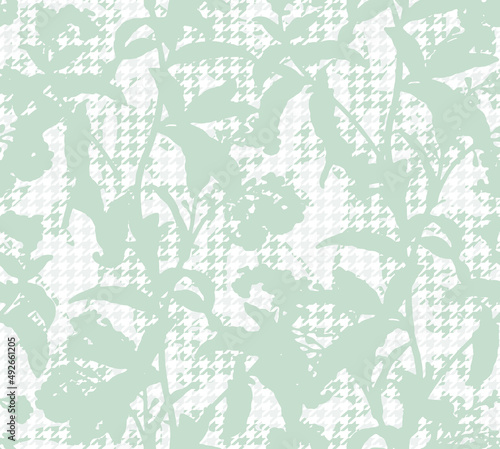 Artistic earth color. Vector seamless pattern. Flower texture with houndstooth background  pattern floral background for fashion printsTextile print for duvet cover, jacket