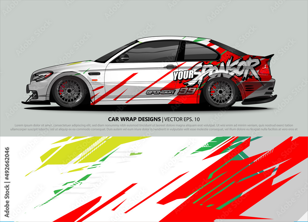 Car wrap decal design vector. abstract Graphic background kit designs for vehicle, race car, rally, livery, sport car