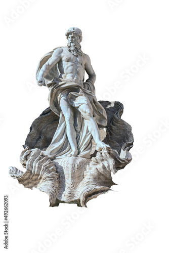 fragment of a sculpture of Poseidon - the mythological sea god from the sculptural group of the Trevi Fountain in Rome, Italy