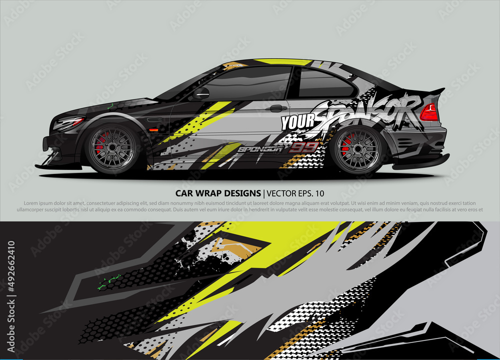 Car wrap decal design vector. abstract Graphic background kit designs for vehicle, race car, rally, livery, sport car Car wrap decal design vector. abstract Graphic background kit designs for vehicle, race car, rally, livery, sport car