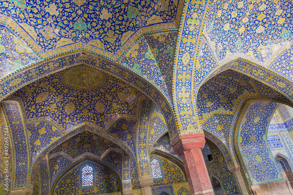 Decorated arches of the Shah Mosque in Isfahan, Iran