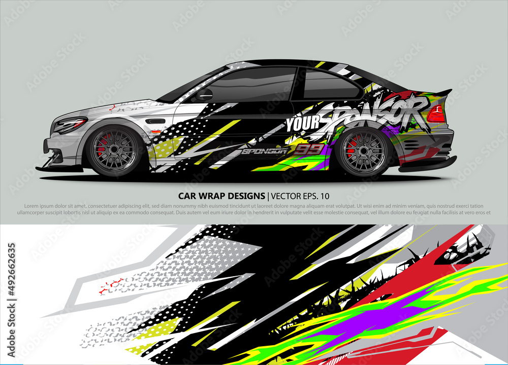 Car wrap decal design vector. abstract Graphic background kit designs for vehicle, race car, rally, livery, sport car Car wrap decal design vector. abstract Graphic background kit designs for vehicle, race car, rally, livery, sport car