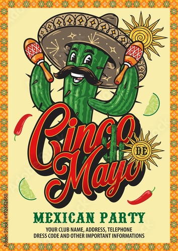 Cinco de Mayo party banner with cactus