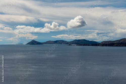 Lake Titicaca with the Andes Mountains in the background, Copacabana, Bolivia.