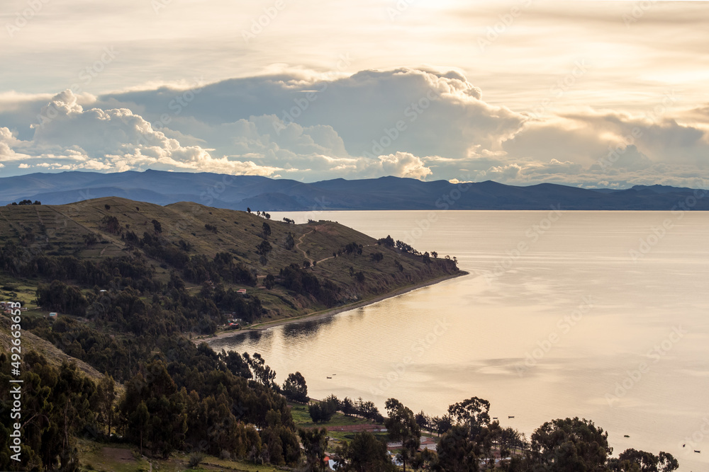 Lake Titicaca with the Andes Mountains in the background, Copacabana, Bolivia. Lake Titicaca with the Andes Mountains in the background, Copacabana, Bolivia.