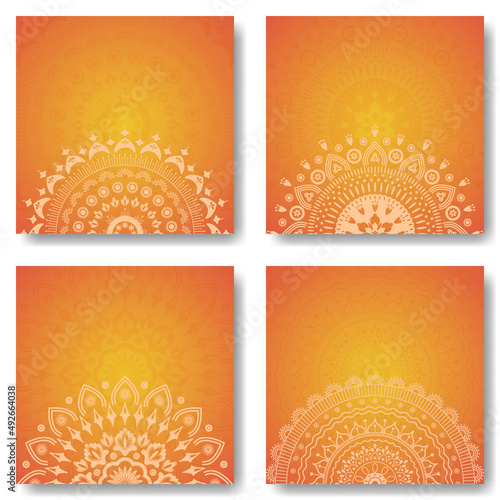 Set of four floral mandala banners for instagram feed. Colorful gradient colored