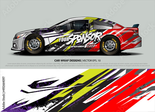 rally car livery design vector. abstract race style background for vehicle vinyl sticker wrap © talentelfino