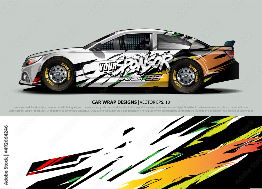 rally car livery design vector. abstract race style background for vehicle vinyl sticker wrap