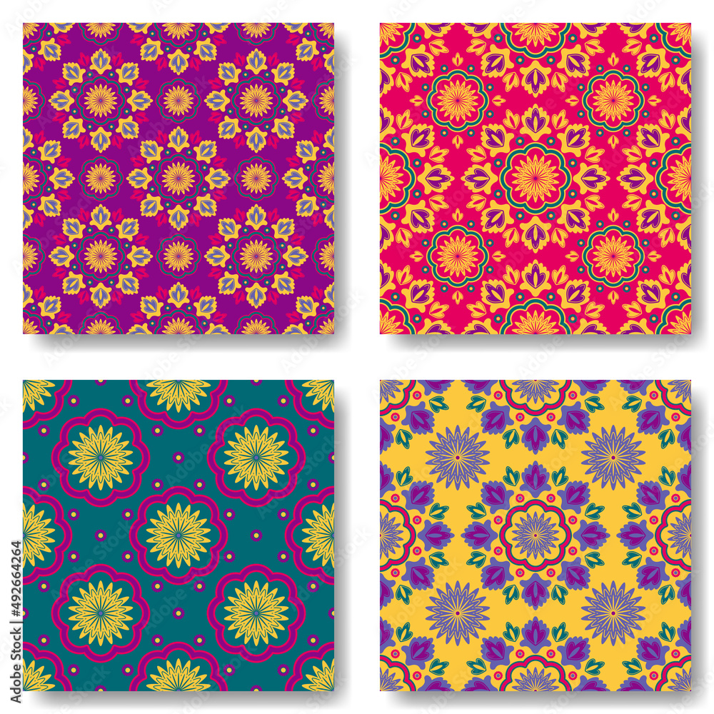 Set of colorful seamless patterns. Spring vector illustration for scrapbooking