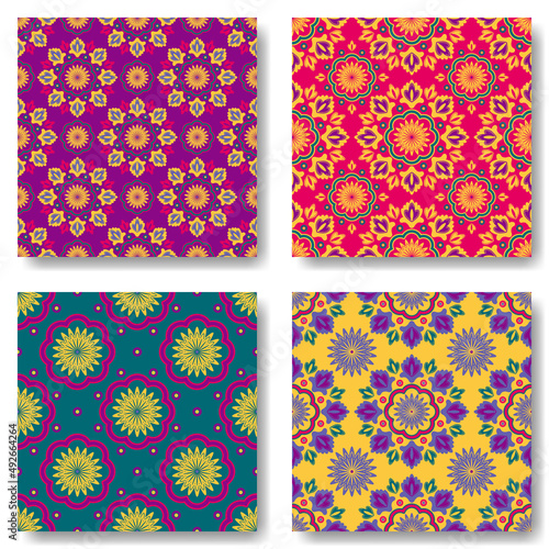Obraz na płótnie Set of colorful seamless patterns. Spring vector illustration for scrapbooking w salonie