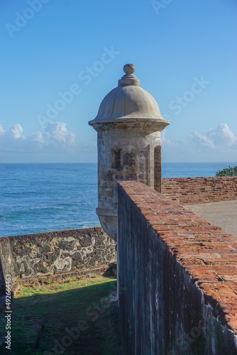 Old San Juan, Puerto Rico, USA: A sentry box at Fort San Cristobal, also known as Castillo San Cristobal, the largest colonial Spanish fortress in the Western Hemisphere.