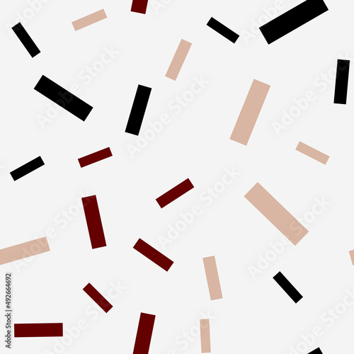 Seamless pattern with confetti. Abstract geometric pattern with black, red and pink confetti. Random, chaotic background with cute confetti.