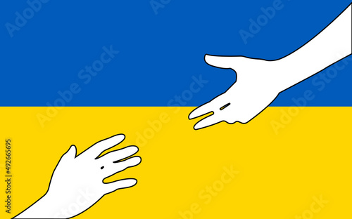 Silhouette of hands reaching out to help. Stop war in Ukraine, Help to Ukraine.