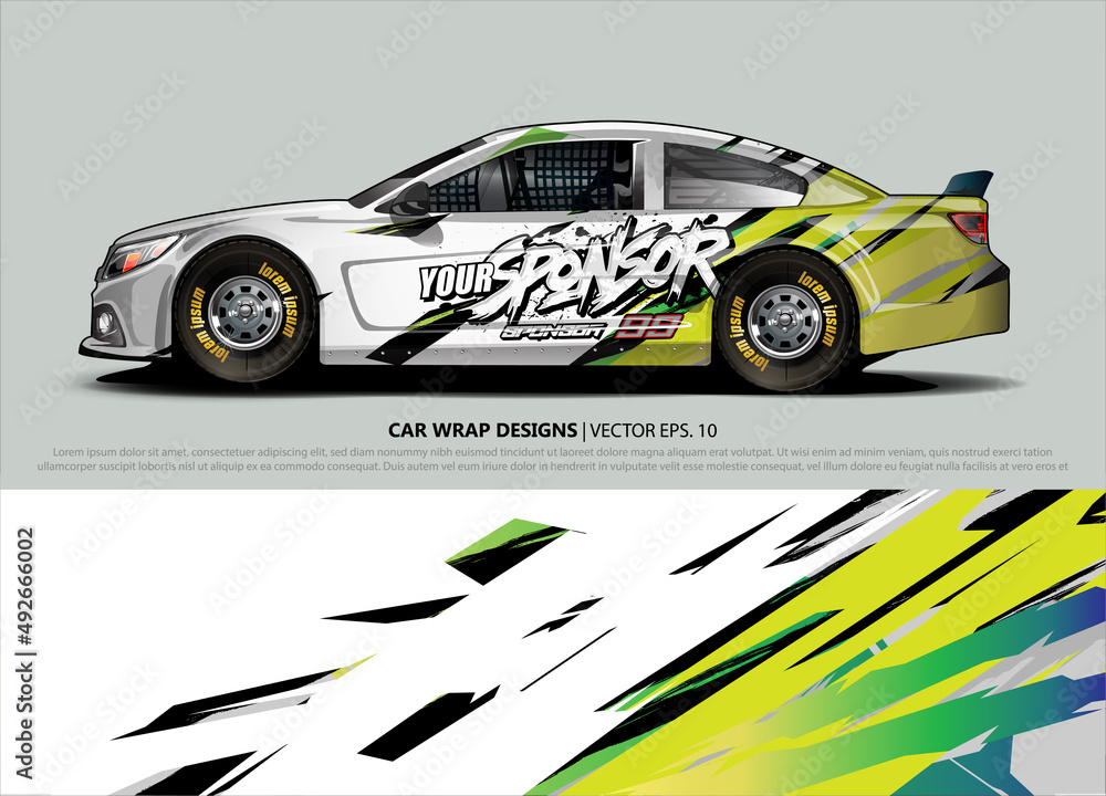 Car wrap decal design vector. abstract Graphic background kit designs for vehicle, race car, rally, livery, sport car
Car wrap decal design vector. abstract Graphic background kit designs for vehicle, race car, rally, livery, sport car