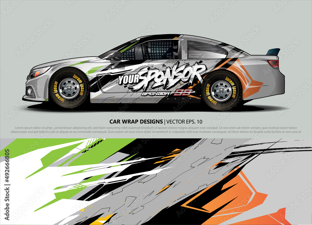 Car wrap decal design vector. abstract Graphic background kit designs for vehicle, race car, rally, livery, sport car
Car wrap decal design vector. abstract Graphic background kit designs for vehicle, race car, rally, livery, sport car