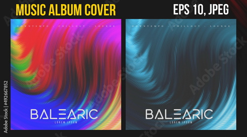Music Album Cover Art. Abstract Vector Design of CD Cover and Vinyl Record. Electronic Music Album Presentation. Futuristic Color Visual Elements. Geometric Motion Background and Texture.