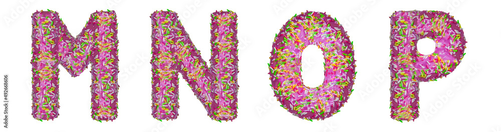 Letters M, N, O, P made from a donut Letters M, N, O, P made from a donut