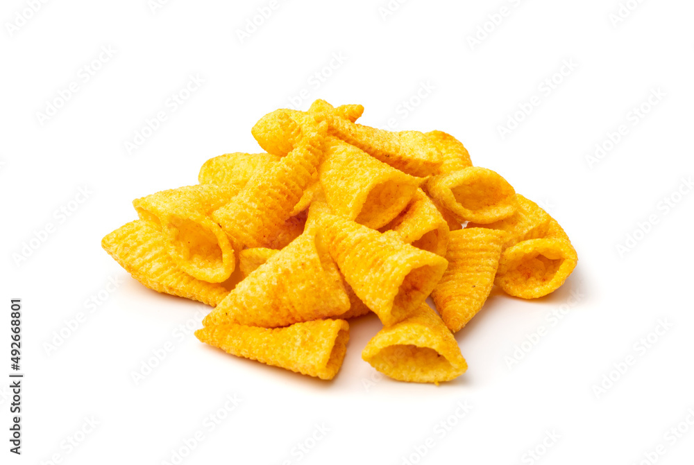 Corn Cone Isolated, Puffs with Spices Corn Cone Isolated, Puffs with Spices