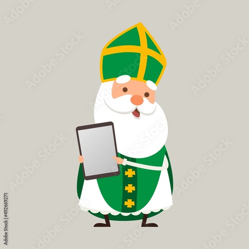 Saint Patrick Ireland's patron saint with tablet - vector illustration isolated