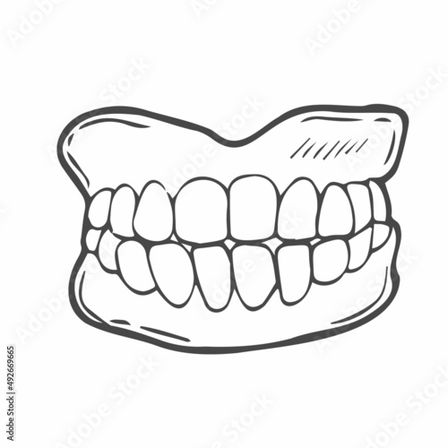 Dentures Icon Silhouette Illustration. Dentist Prosthesis Teeth Vector Graphic Pictogram Symbol Clip Art. Doodle Sketch Black Sign. © Saramix