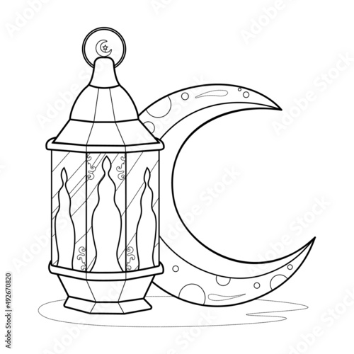 Coloring page. Lantern and a month