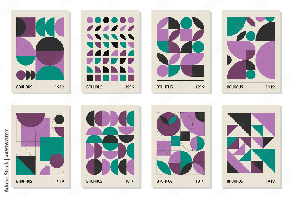 Set of 8 minimal vintage 20s geometric design posters, wall art