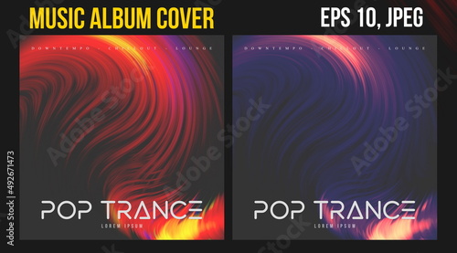 Music Album Cover Art. Abstract Vector Design of CD Cover and Vinyl Record. Electronic Music Album Presentation. Futuristic Color Visual Elements. Geometric Motion Background and Texture.