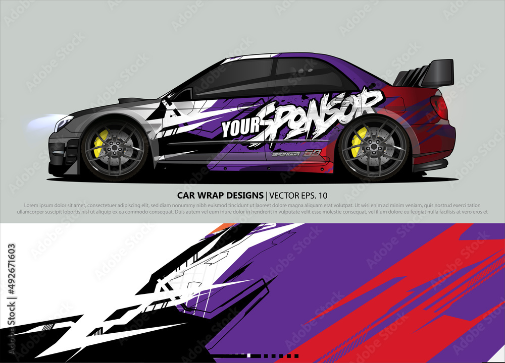 Race car wrap design vector for vehicle vinyl sticker and automotive decal livery
Race car wrap design vector for vehicle vinyl sticker and automotive decal livery