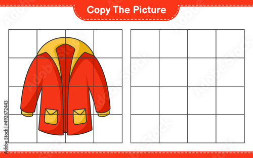 Copy the picture, copy the picture of Warm Clothes using grid lines. Educational children game, printable worksheet, vector illustration
