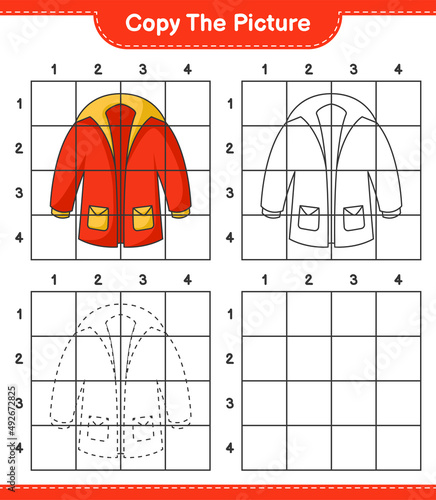 Copy the picture, copy the picture of Warm Clothes using grid lines. Educational children game, printable worksheet, vector illustration