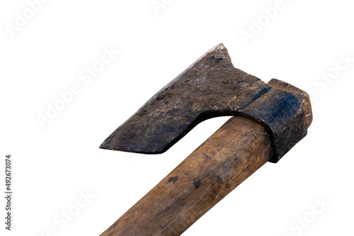 Old axe on white background.