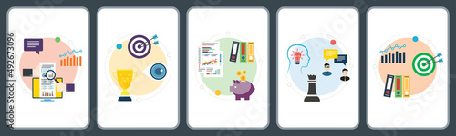 Concepts of financial market, teamwork success, business investment and teamwork strategy. Flat design icons in vector illustration.