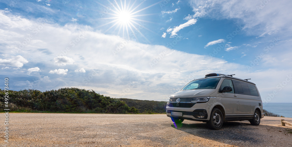 The new 2021 Volkswagen VW Transporter Camping Van T6.1 California Ocean in  the coastal Nature Stock 写真 | Adobe Stock