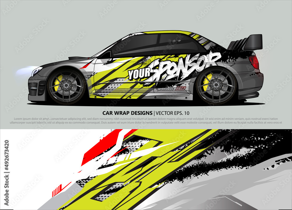 Race car wrap design vector for vehicle vinyl sticker and automotive decal livery
Race car wrap design vector for vehicle vinyl sticker and automotive decal livery